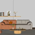 Modern double sofa cream sofa coffee table combination 3d model