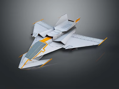 Futuristic Gray And Yellow Aircraft With Sleek Design Angular Wings And Tail Fins 3d model