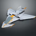 Futuristic Gray And Yellow Aircraft With Sleek Design Angular Wings And Tail Fins