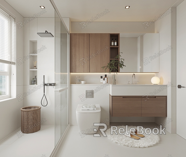 Modern Bathroom Shower Room Toilet Washbasin Shower Partition model