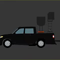 Black Pickup Truck With Roof Mounted Equipment And Blue Windows Utility Vehicle