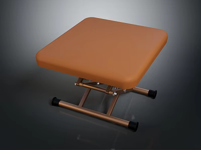 Orange Padded Sofa Stool With Metal Frame And Black Non Slip Foot Pads 3d model
