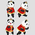 Colorful Cute Cartoon Reptile Characters Wearing Red Traditional Clothes And Hats