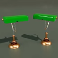 Two Green Table Lamps With Copper Bases And Hanging Chains Design 3d model