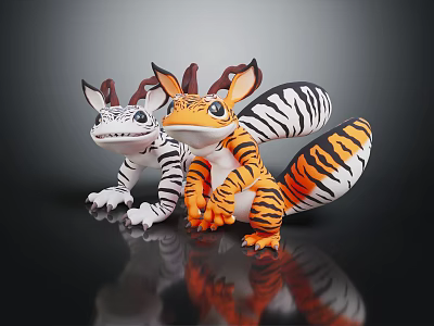 Game Movie Dragon Character Figurines With Striped Tiger And Black White Patterns 3d model