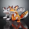Game Movie Dragon Character Figurines With Striped Tiger And Black White Patterns