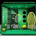 Tennis Themed Green Photo Spot With Rackets Balls Net And Olympic Decorations