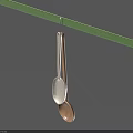 Hanging Kitchen Utensils With Silver And Wooden Spoons On Green Bar