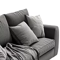 Cozy Gray Sectional Sofa With Striped Pillows And Knitted Throw Blanket 3d model