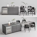 Modern Dining Table Set with Chairs Side Cabinet Wine Rack and Decorative Elements 3d model