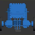 Blue 3D Printed Mechanical Model With Cylindrical Body Wheels And Structural Parts