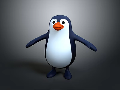 Cute Cartoon 3D Penguin Character Standing With Open Arms And Orange Beak 3d model