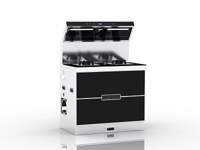 Integrated Kitchen Appliance Stove Top With Range Hood And Storage Cabinets 3d model