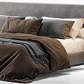 Modern Double Bed With Gray Headboard Brown Blanket And Gray Beige Decorative Pillows