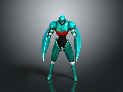 Green And Red Game Movie Character With Metallic Armor And Blade Arms Standing Pose 3d model