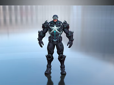 Futuristic Game Character In Black Armored Suit With Blue Glowing Accents 3d model