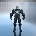 Futuristic Game Character In Black Armored Suit With Blue Glowing Accents