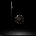 Medieval Spear And Decorative Shield With Metal Details And Wooden Shaft