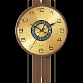 Classic Golden Dial Wall Clock with Decorative Center and Wooden Pendulum 3d model