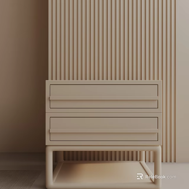 Modern Beige Side Table With Storage Drawers And Slim Wooden Legs Design 3d model 