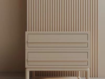 Modern Beige Side Table With Storage Drawers And Slim Wooden Legs Design 3d model