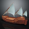 Classic Wooden Sailboat With White Sails And Vintage Deck Design Details