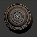 Rusted Cylindrical Metal Container With Domed Lid On Dark Background