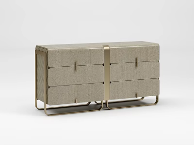 Modern Linen Fabric Sideboard With Gold Metal Frame And Multiple Drawers 3d model