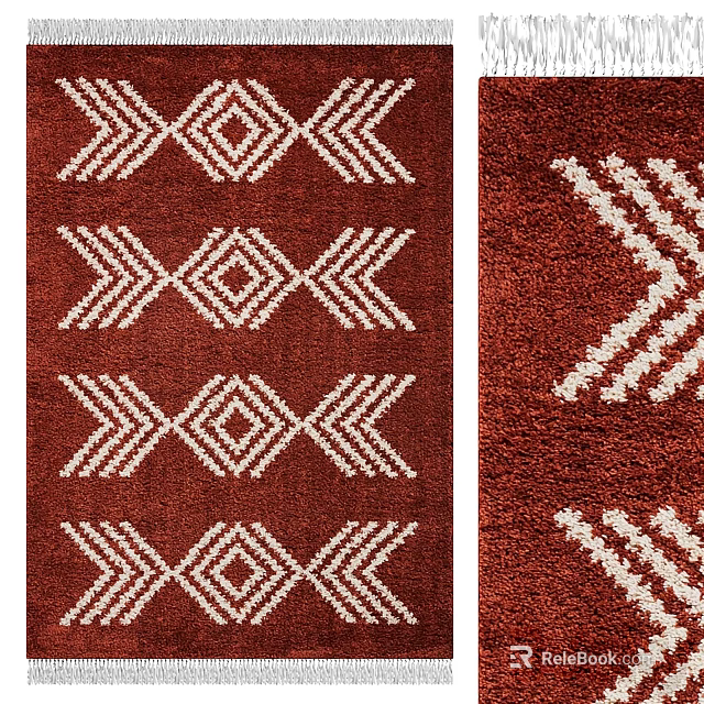 Decorative Red Square Area Rug With White Geometric Diamond Arrow Patterns 3d model