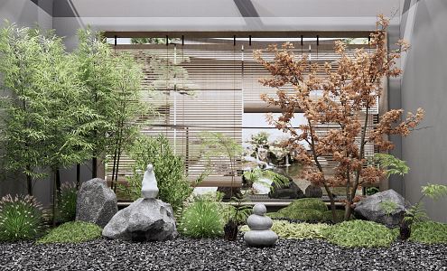 Modern landscape sketch courtyard landscape sketch plant landscaping stone rockery indoor plant landscape plant heap Zen landscape moss green plant 3d model