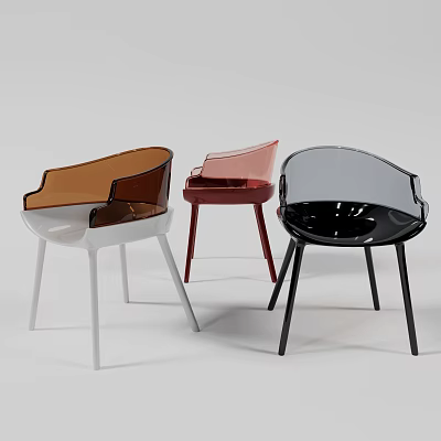 Modern Transparent Leisure Chairs in Orange Red Black with Curved Backrest and Colored Legs 3d model