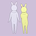 Two Cartoon Girls In Rabbit Costumes Yellow With Pink Bow And White Outfits