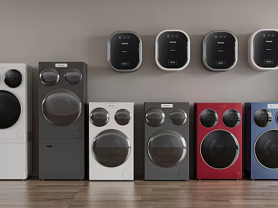 Modern Wall Mounted And Freestanding Washing Machines With Various Colors And Designs 3d model