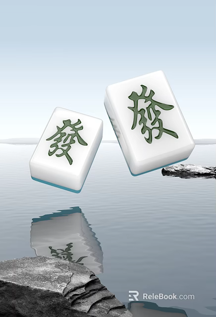 White Mahjong Tiles With Green Fa Character For Home Decoration And Collection 3d model 