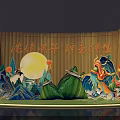 Traditional Dragon Boat Festival Decoration With Zongzi Dragon Boat Full Moon And Bamboo Background