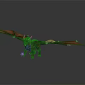 3D Mythical Dragon Character With Green Body Red Wings and Horns Standing in Dark Background