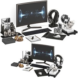 Modern Computer Desktop Office Computer Game Computer Host Headset E-sports Equipment 3d model