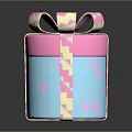 Pink Blue Striped Gift Box with Heart Star Circle Patterns and Ribbon Bow