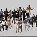 Group of People Standing and Sitting in Diverse Clothes Against White Background