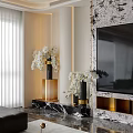 Modern Living And Dining Room Interior With Sofa Set TV Wall And Decorative Lighting