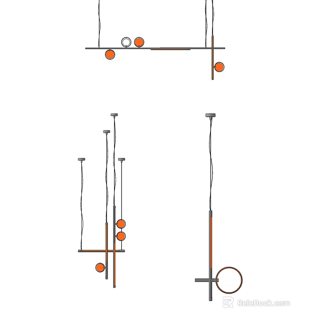 Modern Chandelier Design With Orange Bulbs Multi Arm Hanging Structure For Interior 3d model