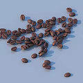 Scattered Dark Brown Coffee Beans On Light Blue Background With Shiny Texture 3d model