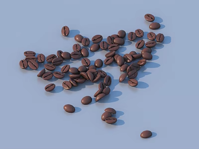 Scattered Dark Brown Coffee Beans On Light Blue Background With Shiny Texture 3d model