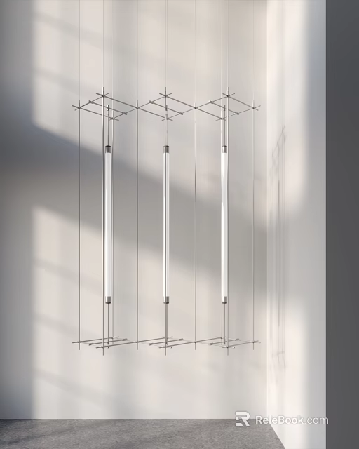 Modern Linear Chandelier With Three Suspended Light Bars And Metal Frame For Contemporary Interior Spaces 3d model 