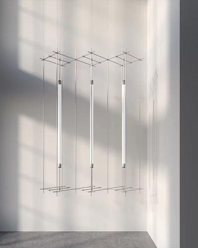 Modern Linear Chandelier With Three Suspended Light Bars And Metal Frame For Contemporary Interior Spaces 3d model