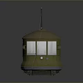 Yellow Vintage Tram Train Model With Red Windows And Antennas On Gray Background