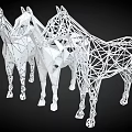 Three White Geometric Horse Sculptures With Wireframe Design As Modern Home Furniture