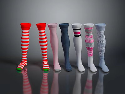Socks long stockings women fashion color stripes wave dot 3d model