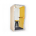 Compact Modular Work Pod With Yellow Interior Black Bar Stool And Small Desk