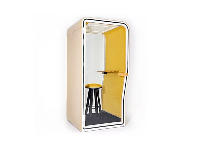 Compact Modular Work Pod With Yellow Interior Black Bar Stool And Small Desk 3d model